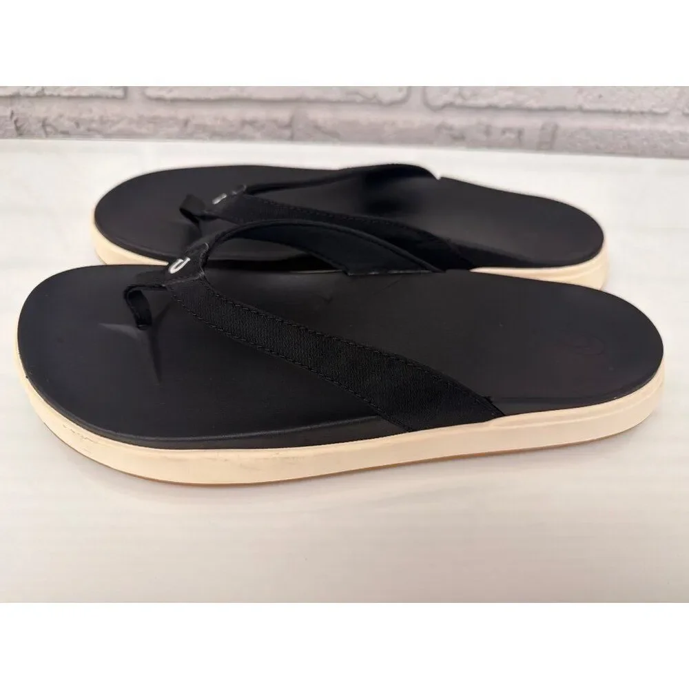OluKai Nu'a Pio women's Black Thong Beach Slippers / Sandals Size 11